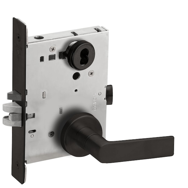 Schlage Grade 1 Entrance Office Mortise Lock, Schlage FSIC Less Core, 01 Lever, A Rose, Flat Black Coated Fi L9050J 01A 622 - main